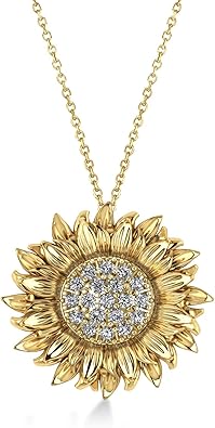 Allurez Large Sunflower Diamond Pendant Necklace 18k Yellow Gold (0.38ct)