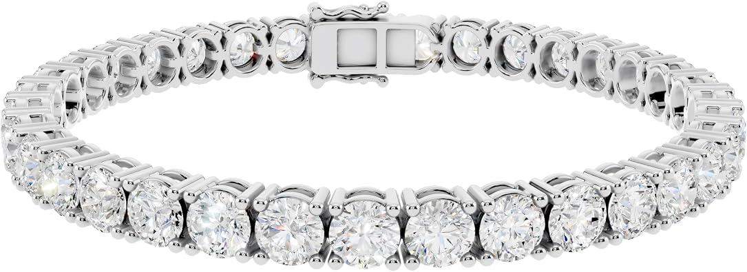 Dazzlingrock Collection Round Moissanite or Lab Grown White Diamond 2|3|4|5mm Tennis Bracelet for Women, 14K Gold Plated Sterling Silver, Hypoallergenic Luxury Jewelry