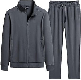 Men Cotton Stand-up Collar Suits Cardigan Long Sleeves Loose Sports Suit Outdoor Running Jacket