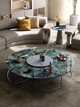 Luxury Round Marble Coffee Table with Rotating Lazy Susan – Modern Italian Style Center Table for Living Room Villa Apartment Decor (Multi-color2)