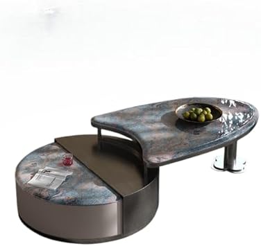 Luxury Extendable Marble Coffee Table – Modern Style Sapphire Stone Center Table with Storage for Living Room Villa Decor