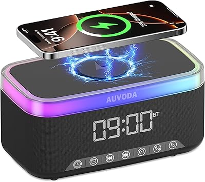 S300 Bluetooth Speaker, Portable Wireless Speaker with 15W Wireless Charging, 13-Color Night Light, Alarm, 16W Stereo, TWS, BT5.3, for Smartphone, PC, Computer, Home, Office, Bedroom