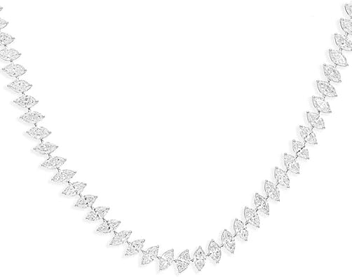 20 Ct Diamond Lab Grown Marquise Cut Necklace EVS Prong Set Tennis Chain Wedding Jewelry for Gift 14K Gold 16" Inch
