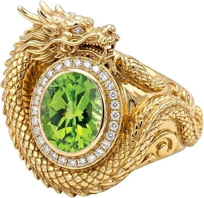 10K 14K 18K Gold Luxury Men's Gemstone Dragon Rings Vintage Gothic Dragon Signet Statement Ring Jewelry Gift for Men Women Size 4-16