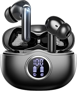 Wireless Earbuds Bluetooth 5.3, 50H Playback LED Display, HiFi Stereo ENC Headset, IPX7 Waterproof Earphones for Gym/Running/Work (Black)