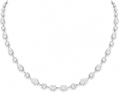 Diamond Station Necklace, 15 Ct Pear and Round Cut Tennis Chain in Sterling Silver 14K Gold Plated Sparkly Gift Jewelry