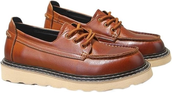 Men's Waxed Lace-up Loafers Board Shoes Non-slip Wear-resistant Leather Inner Breathable Comfortable Suitable for Business Office Commuting