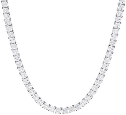 14K Gold Princess Cut 18 Ct Tennis Necklace Lab Grown Diamond Prong Necklace for Unisex Wedding Gift