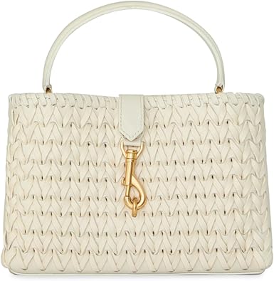 Rebecca Minkoff Megan Woven Top Handle Crossbody Bag for Women | Porcelain Genuine Leather Two-Compartment Bag | Detachable Strap with Magnetic and Zip Closure