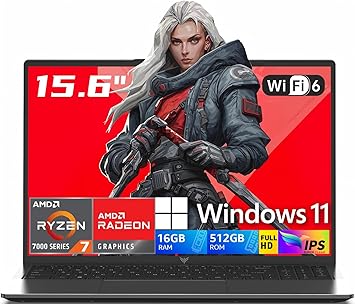 2026 AMD Gaming Laptop with Ryzen 7 5700U Processor(8C/16T, Up to 4.3GHz), AMD Radeon™ Graphics, 16GB RAM 512GB NVMe SSD, 15.6“ FHD Display Laptop with BK, WiFi 6, HDMI, Type-C, Webcam Cover Slide