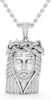 Dazzlingrock Collection Men's Round White Natural Diamond Jesus Face Christ Charm Pendant Necklace | 0.64 Carats | I1-I3 Clarity, I-J Color | Real Solid Gold & 925 Sterling Silver | 18 inch Chain