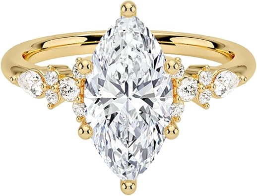 1-5 Carat IGI CERTIFIED Marquise Cut Lab Grown Diamond Ring 10K 14K 18K Solid Gold Rosette Diamond Ring Lab Grown Diamond Engagement Ring Christmas Gift For Women (Color:E-F, Clarity: VVS2)