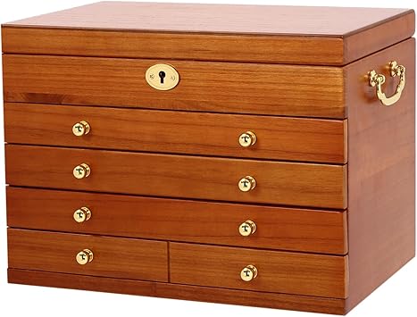 5-Layer Wooden Jewelry Box with 4 Drawers, Lock & Hook Storage for Necklaces & Rings, Elegant Organizer Case for Women – Ideal Gift for Jewelry Enthusiasts