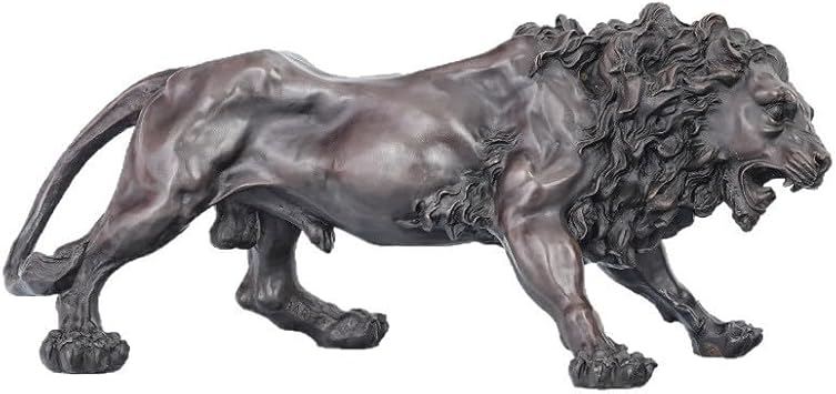 Large Brass African Lion Statue – 61cm Handcrafted Solid Brass Male Lion Sculpture, Majestic Office & Home Decor Figurine, Luxury Gift for Men, Boss,
