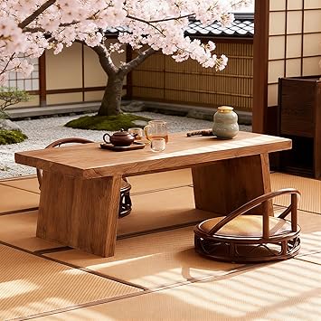 Modern Japanese Coffee Table Low Profile Design for Living Room & Tea Room Simple & Elegant 120x50x38cm (47.2x19.7x15in) No Assembly Required