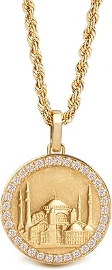 14K Gold Hagia Sophia Necklace - Real Natural Diamonds Pendant - Istanbul Charm - Byzantine Medallion - Turkish Landmark Jewelry - Ottoman Heritage Gift Necklace Charm