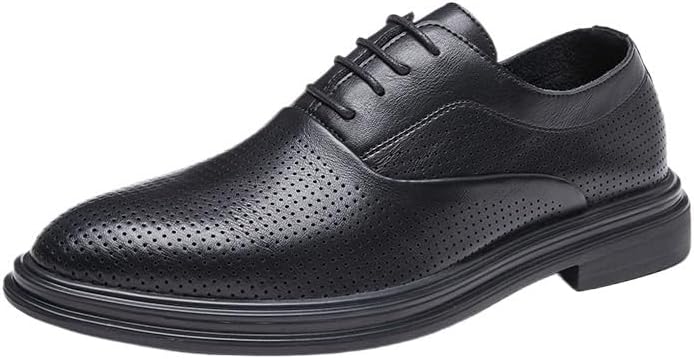 Men's breathable hollow business formal casual perforated shoes low-top non-slip soft sole comfortable suitable for work and driving black