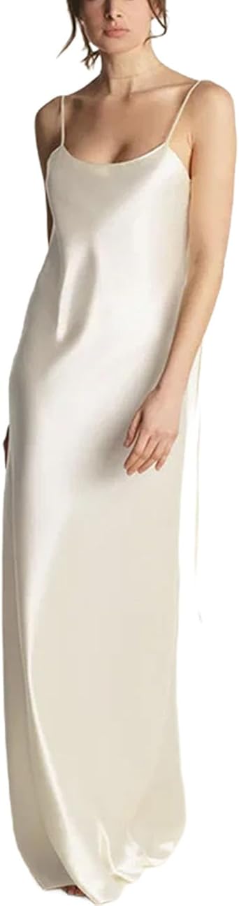 Women Silk Double Layer Nightgown Spaghetti Strap OL Pajama Dress