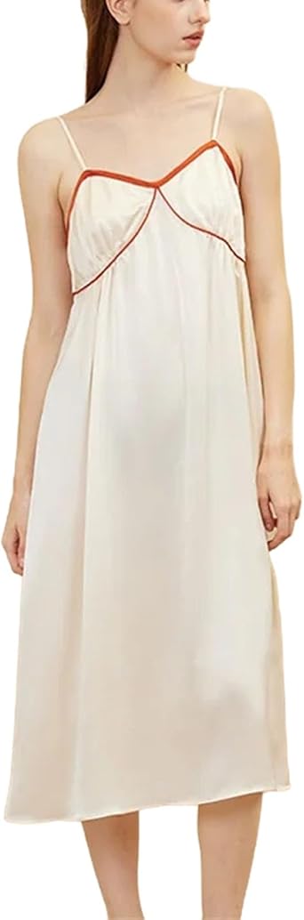 Women Silk Pajamas Dresses Plain Satin Sling Elegant Homewear Nightdress