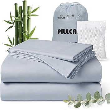 Luxury Organic Tencel & Viscose from Bamboo Cooling Sheet Set,Silky Soft Lyocell Sheets with Deep Pocket, Hypoallergenic & Breathable Bedding with Pillowcases (Sterling Blue, King)