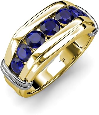 TriJewels Ruby, Sapphire, Emerald 7 Stone Men Wedding Ring 10K, 14K, 18K Gold