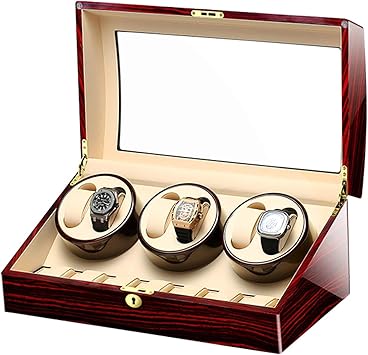 Silent Watch Winder Box with Piano Finish - Holds 5 Watches, Durable Case for Storage and Display, Ideal Gift for Watch Enthusiasts and Collectors