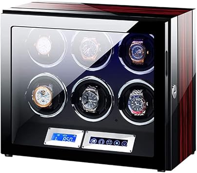 LCD Touch Screen Watch Winder with Remote Control & LED Light - Quiet Motor, 6+0, Piano Finish - Ideal Gift for Watch Enthusiasts & Collectors
