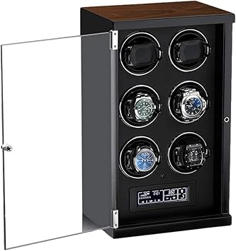 LCD Touch Screen Watch Winder with Remote Control, Quiet Motor & Adjustable Pillows for Men & Women, Ideal Gift for Watch Enthusiasts, Black-6+0